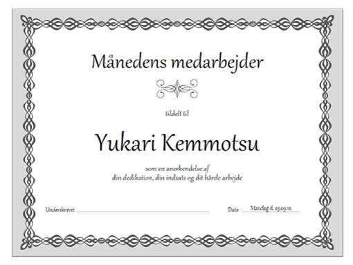 sertifikat pris c grå med medarbejder (design kæde) månedens Certifikat,