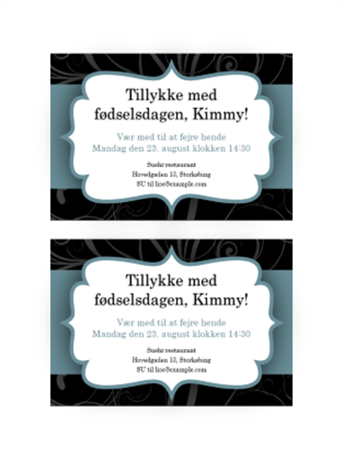Festinvitationer (design med blåt bånd, 2 pr. side) Festinvitationer (design med blåt bånd, 2 pr. side)