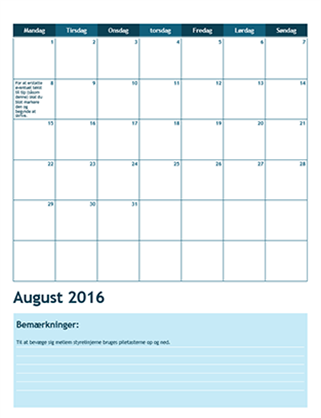 Studiekalender for en måned (start mandag)