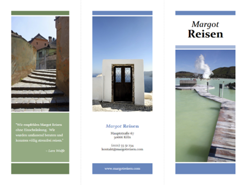 Dreifach gefaltete Reisebroschüre (blau, grün) Dreifach gefaltete Reisebroschüre (blau, grün)