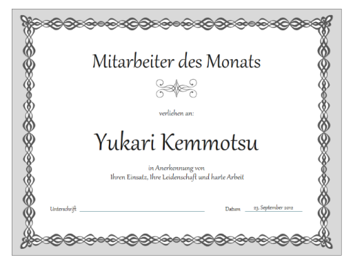 Urkunde "Mitarbeiter des Monats" (Design "Graue Kette") Urkunde "Mitarbeiter des Monats" (Design "Graue Kette")