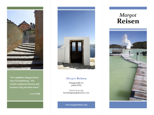 Dreifach gefaltete Reisebroschüre (blau, grün) Dreifach gefaltete Reisebroschüre (blau, grün)