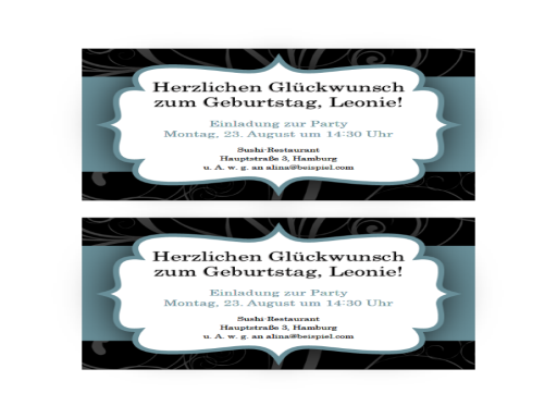 Partyeinladungen (Design "Blaues Band", 2 pro Seite) Partyeinladungen (Design "Blaues Band", 2 pro Seite)