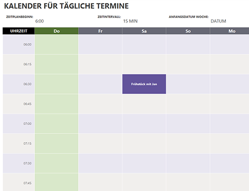 Kalender für tägliche Termine Kalender für tägliche Termine