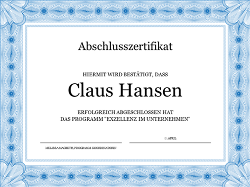 Abschlusszertifikat (blau) Abschlusszertifikat (blau)
