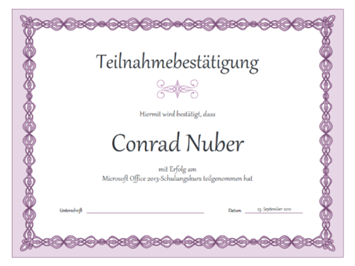 Teilnahmebestätigung (Design "Lila Kette") Teilnahmebestätigung (Design "Lila Kette")