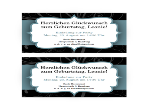 Partyeinladungen (Design "Blaues Band", 2 pro Seite) Partyeinladungen (Design "Blaues Band", 2 pro Seite)