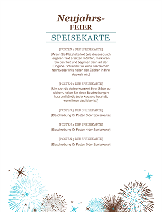 Speisekarte für eine Party