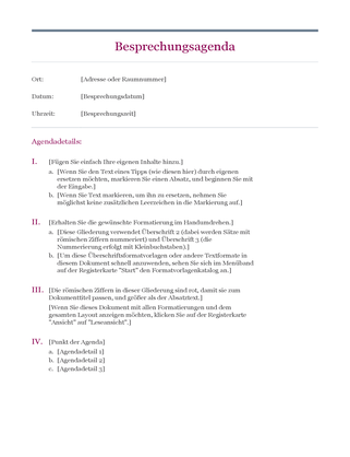 Klassische Tagesordnung für eine Besprechung Klassische Tagesordnung für eine Besprechung