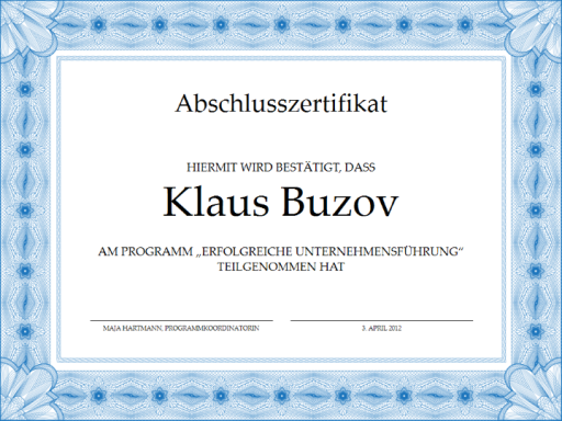 Abschlusszertifikat (blau)