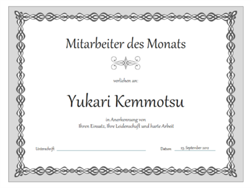Urkunde "Mitarbeiter des Monats" (Design "Graue Kette")