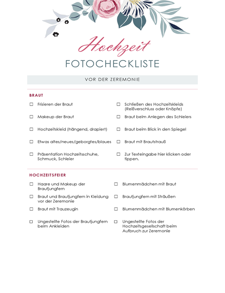 Hochzeitsfoto-Checkliste Hochzeitsfoto-Checkliste