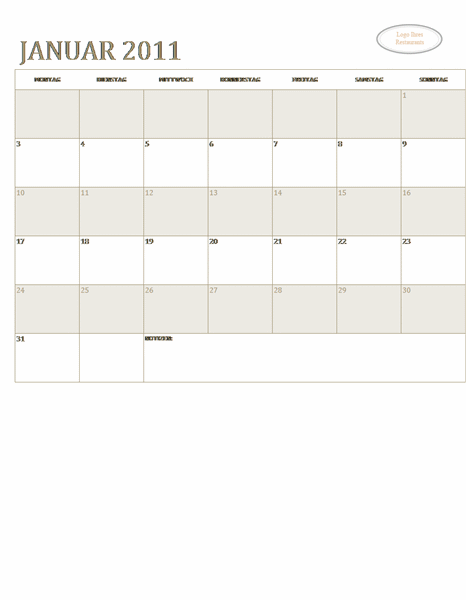 Kalender für kleine Unternehmen (beliebiges Jahr, Mo-So) Kalender für kleine Unternehmen (beliebiges Jahr, Mo-So)