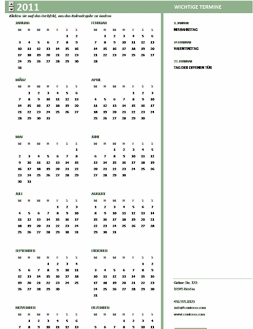 Kalender für kleine Unternehmen (beliebiges Jahr, Mo-So) Kalender für kleine Unternehmen (beliebiges Jahr, Mo-So)