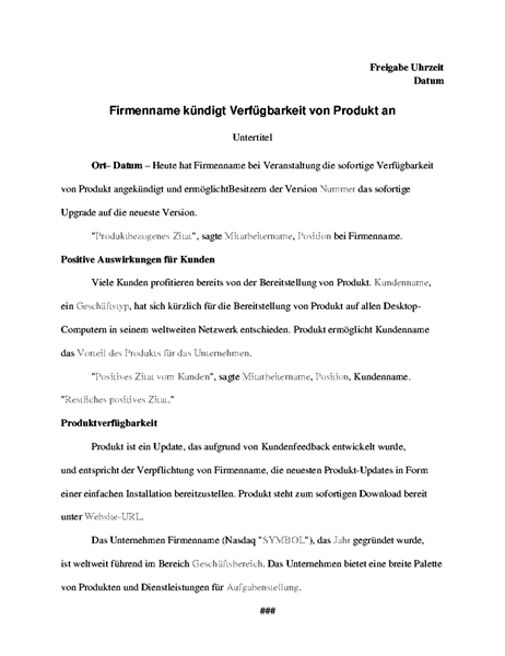 Pressemitteilung mit Produktankündigung Pressemitteilung mit Produktankündigung