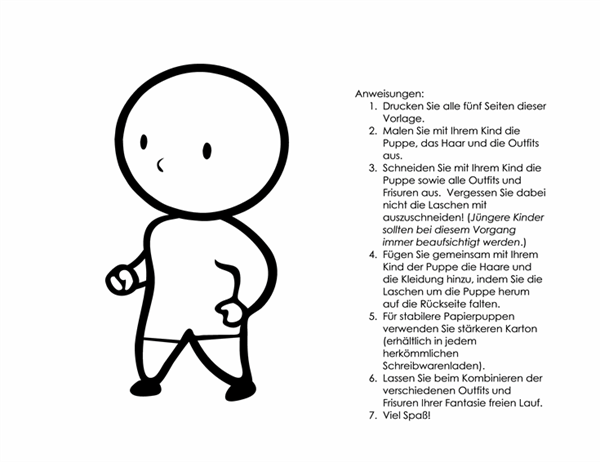 Papierpuppe (Mädchen, zum Ausmalen) Papierpuppe (Mädchen, zum Ausmalen)