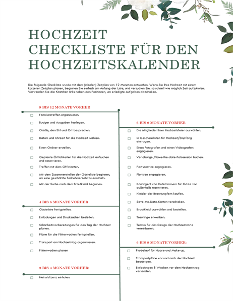 Hochzeitscheckliste Hochzeitscheckliste