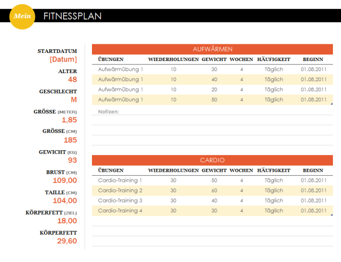 Fitnessplan Fitnessplan