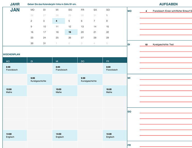 Schul- und Studiumskalender (Mo) Schul- und Studiumskalender (Mo)