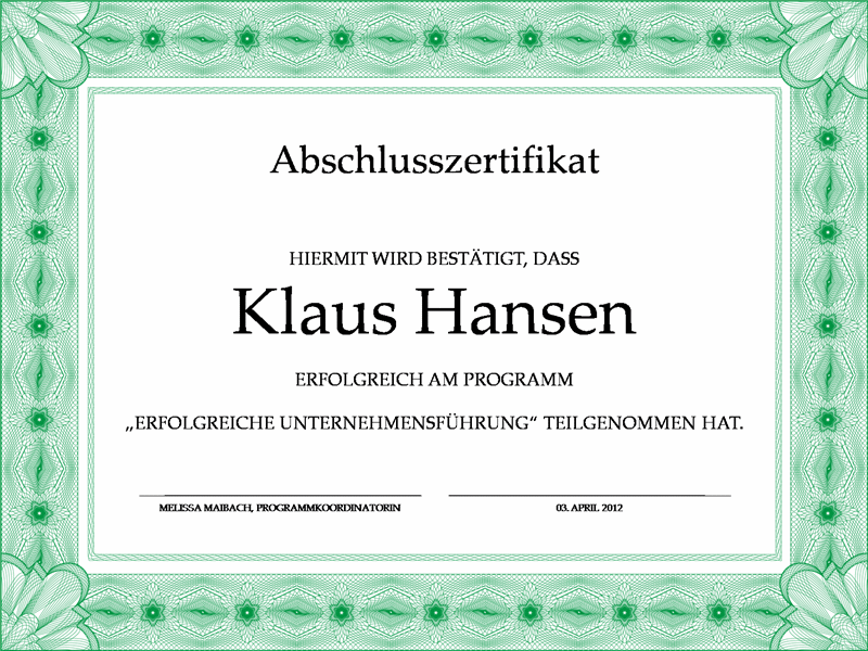 Abschlusszertifikat (grün) Abschlusszertifikat (grün)
