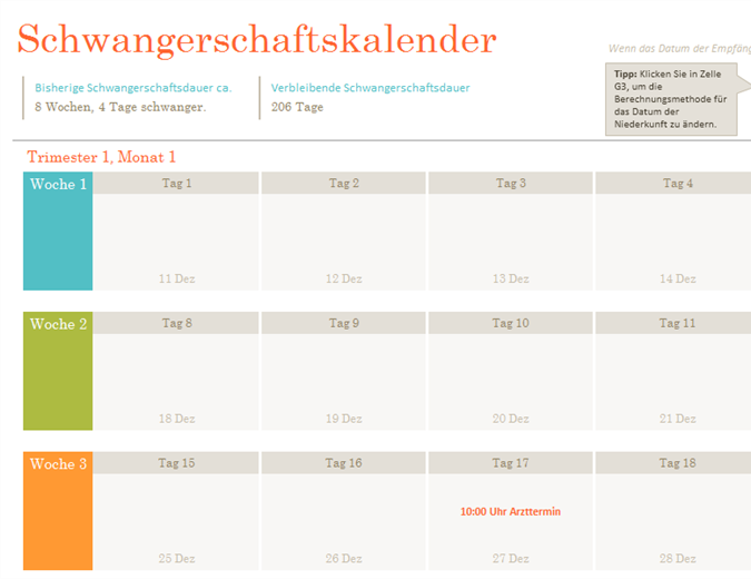 Calendrier de grossesse Calendrier de grossesse