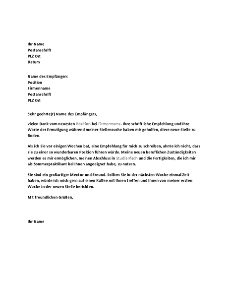 Danksagungsbrief für eine erfolgreiche Stellenreferenz von einem früheren Chef Danksagungsbrief für eine erfolgreiche Stellenreferenz von einem früheren Chef