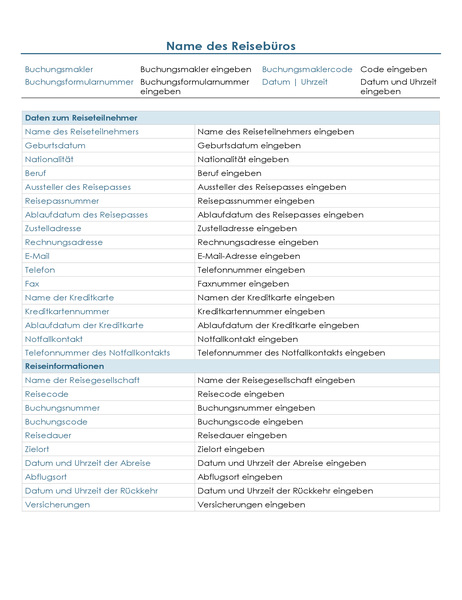 Formular zur Planung einer Kundenreise Formular zur Planung einer Kundenreise