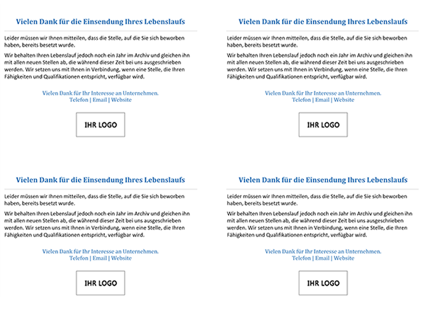 Carte postale pour que les candidats à un emploi lorsque le poste est attribué (4 par page) Carte postale pour que les candidats à un emploi lorsque le poste est attribué (4 par page)