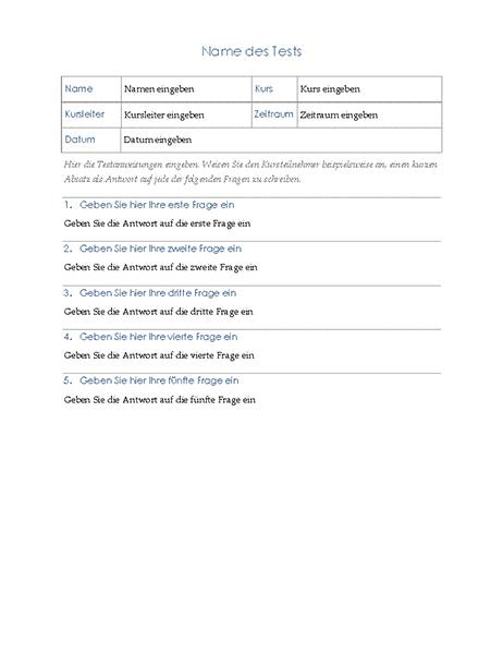 Test avec questions à développer Test avec questions à développer