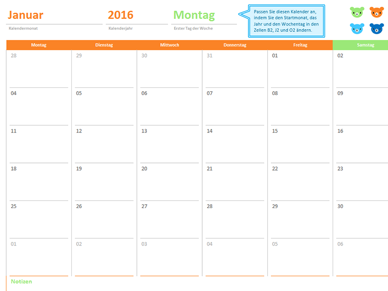 Monatskalender für beliebige Jahre (12 Seiten, Design "Regenbogenbären") Monatskalender für beliebige Jahre (12 Seiten, Design "Regenbogenbären")