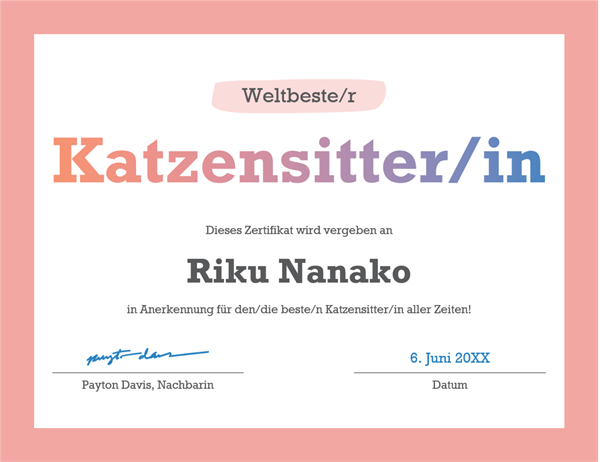 Auszeichnungsurkunde "Weltbester" Auszeichnungsurkunde "Weltbester"