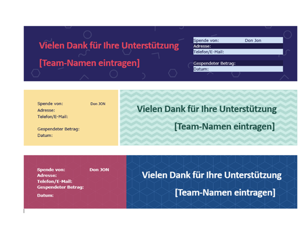 Spendenbescheinigung für ein Team (3 pro Seite) Spendenbescheinigung für ein Team (3 pro Seite)