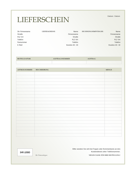 Lieferschein (Design mit grünem Farbverlauf) Lieferschein (Design mit grünem Farbverlauf)
