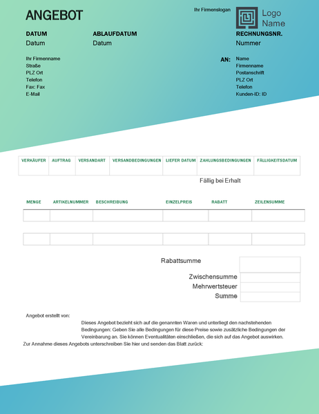 Verkaufsangebot (Design mit grünem Farbverlauf) Verkaufsangebot (Design mit grünem Farbverlauf)