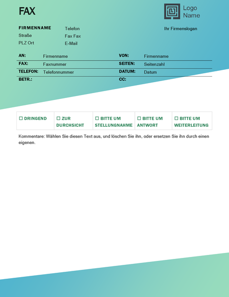 Faxdeckblatt (Design mit grünem Farbverlauf) Faxdeckblatt (Design mit grünem Farbverlauf)