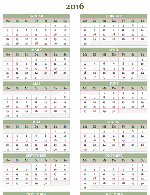 Jahreskalender 2016-2025 (Mo-So) Jahreskalender 2016-2025 (Mo-So)