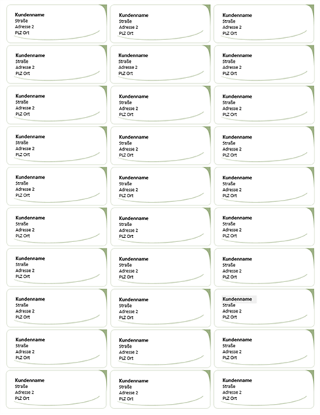 Versandetiketten (Design "Grüne Welle", 30 pro Seite) Versandetiketten (Design "Grüne Welle", 30 pro Seite)
