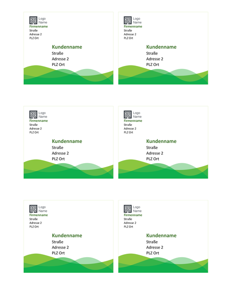 Versandetiketten (Design „Grüne Welle“, 6 pro Seite) Versandetiketten (Design „Grüne Welle“, 6 pro Seite)