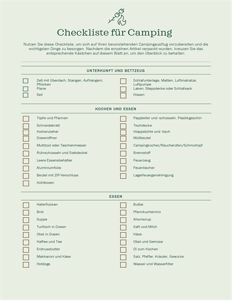 Checkliste für Camping Checkliste für Camping