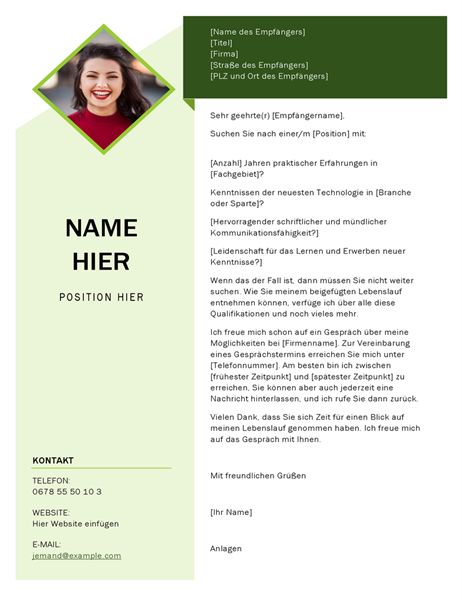 Anschreiben im Design "Grüner Würfel" Anschreiben im Design "Grüner Würfel"