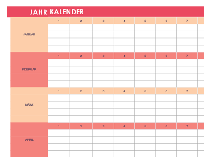 Kalender (alle Jahre, horizontal)