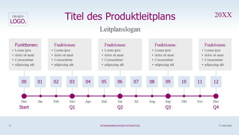 Produktleitplan mit Zeitachse, hell Produktleitplan mit Zeitachse, hell