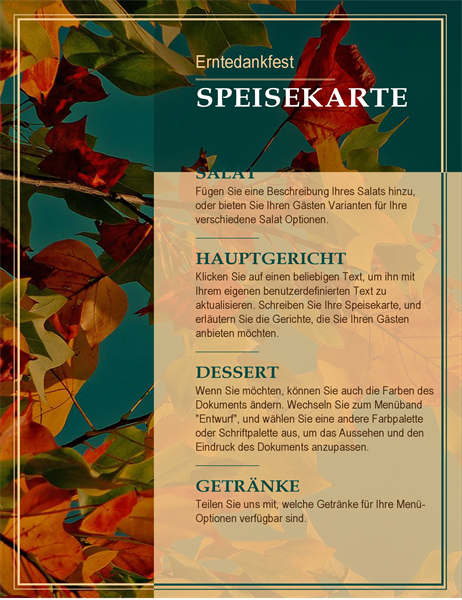 Erntedankfest-Menü mit Herbstlaub Erntedankfest-Menü mit Herbstlaub