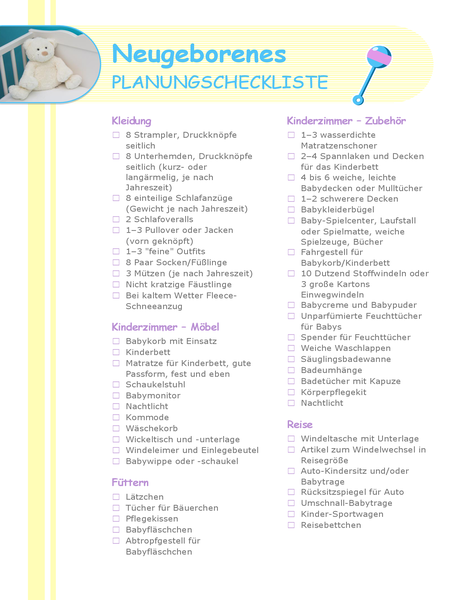 Planungscheckliste für Neugeborene Planungscheckliste für Neugeborene