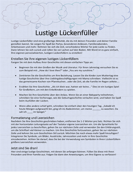 Lustige Lückenfüller-Geschichte Lustige Lückenfüller-Geschichte