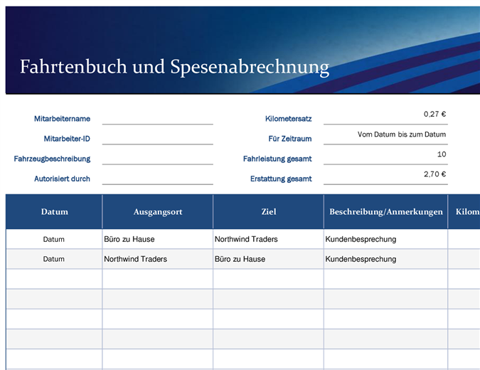Blaues Fahrtenbuch und Spesenabrechnung Blaues Fahrtenbuch und Spesenabrechnung