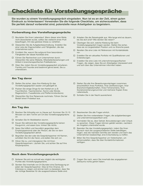 Checkliste Vorstellungsgespräch Checkliste Vorstellungsgespräch