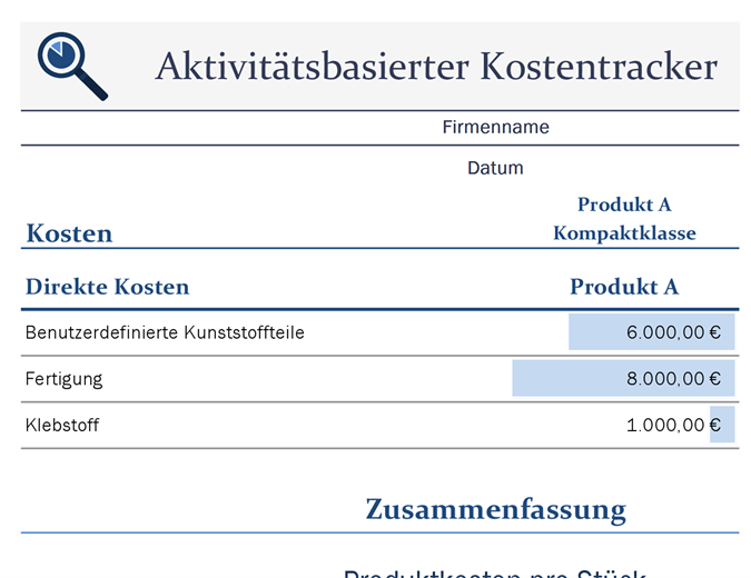 Aktivitätsbasierter Kostentracker Aktivitätsbasierter Kostentracker