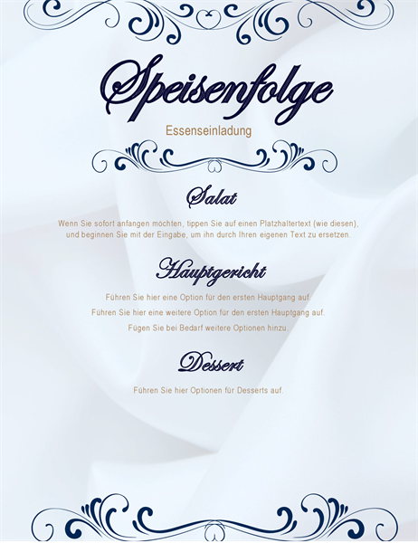 Speisekarte für eine Party in Form einer Schriftrolle Speisekarte für eine Party in Form einer Schriftrolle