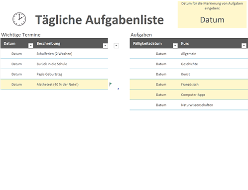 Tägliche Aufgabenliste Tägliche Aufgabenliste